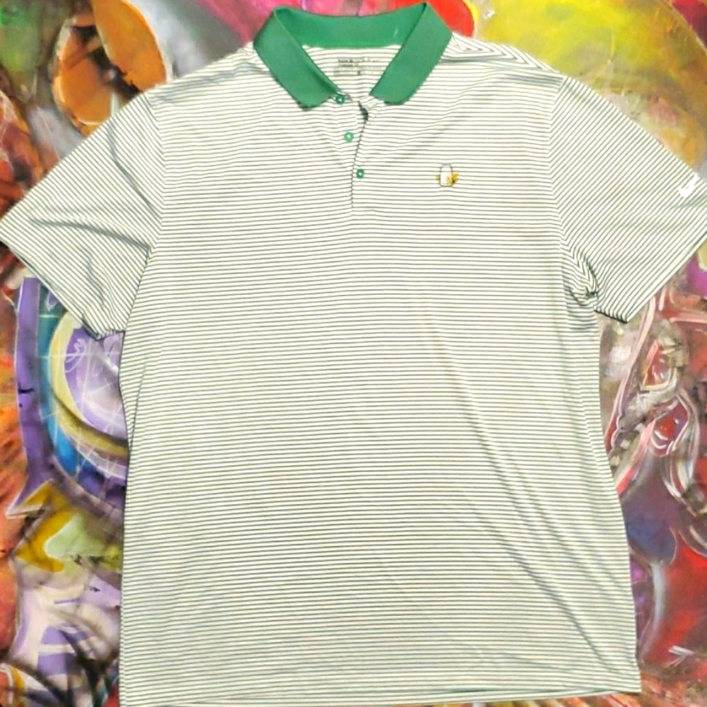 Nike Green and White Striped Polo Shirt